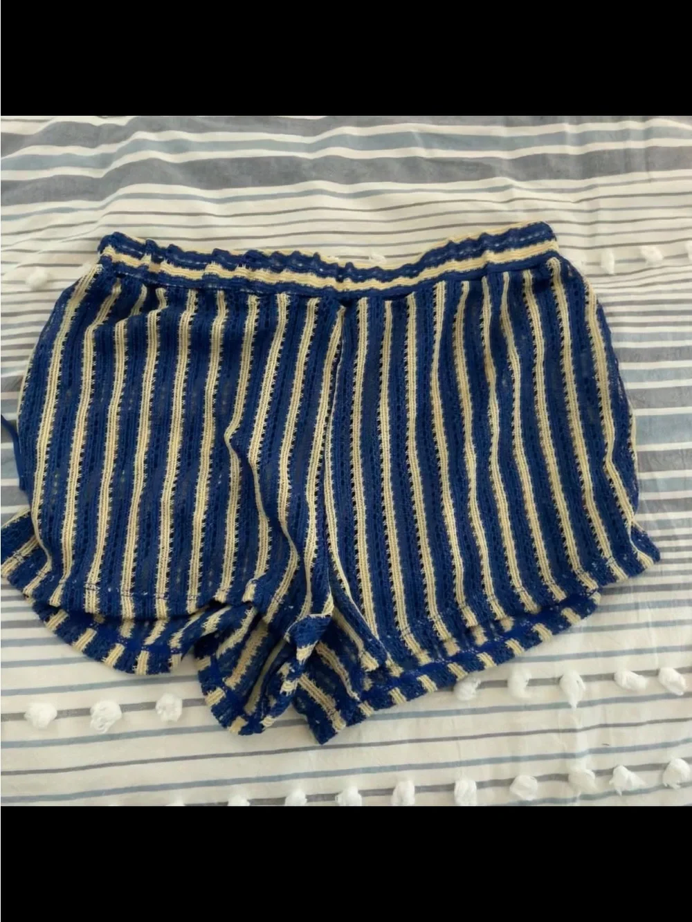 Striped Blue and Cream Crochet Bikini Set